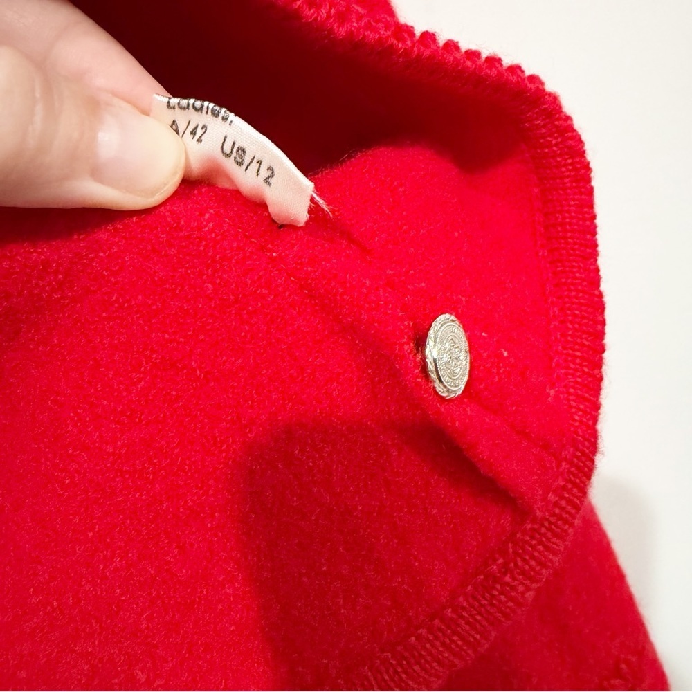 Vintage Sigi Scheiber Red Boiled Wool Cardigan Floral Embroidery Austria Size 12 - Picture 8 of 8